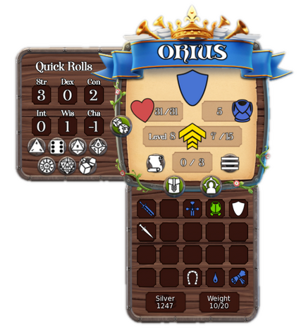 HUD with the Inventory and Roll panels opened